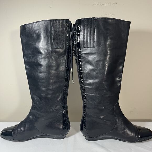 Prialpas Gomma Italy‎ Back Laced Tall Knee High Boot Black Leather 7 1/2 Riding - Picture 9 of 12